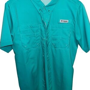 Columbia Men's XL Teal PFG Shirt Lightweight, Vented, Button-Up, Cargo Mesh